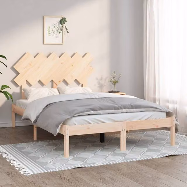 Berkfield Home Small Double Bed Frame in Brown Solid Pine Wood, W/D/H: 120 x 200 cm – 1