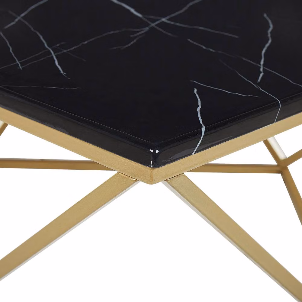 Wyld and Coco Black Marble Veneer Coffee Table with Gold Metal Base, W/D/H: 80 x 80 x 40 cm – 3