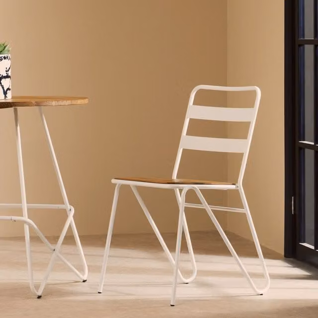 Premier Housewares District Dining Chair in White Metal and Elm Wood, W: 43 cm, D: 52 cm, H: 84 cm – 3
