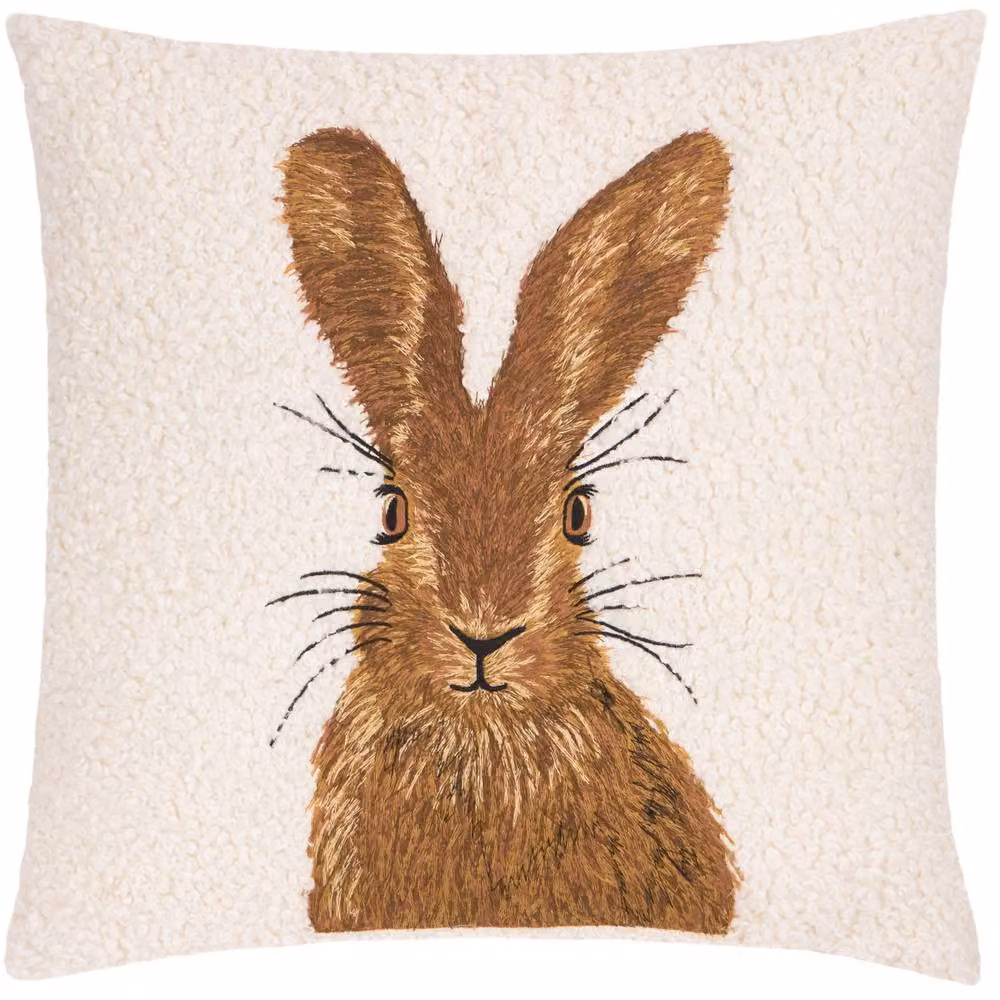 Evans Lichfield Beige Boucle Hare Embroidered Square Cushion, W/D/H: 45 x 45 x 45 cm – 2