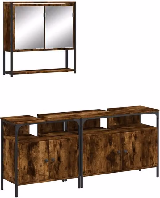 Berkfield Home 3 Piece Industrial Bathroom Furniture Set in Smoked Oak Brown