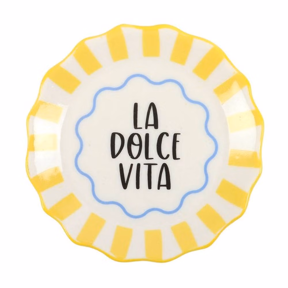 Uniqueful La Dolce Vita Yellow Striped Ceramic Trinket Dish, Diameter: 15 cm – 2