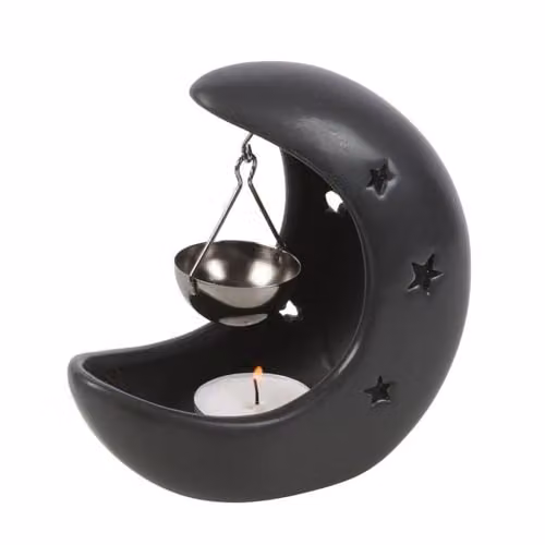 Something Different Black Crescent Moon Hanging Metal and Ceramic Oil Burner and Tealight Holder – 3