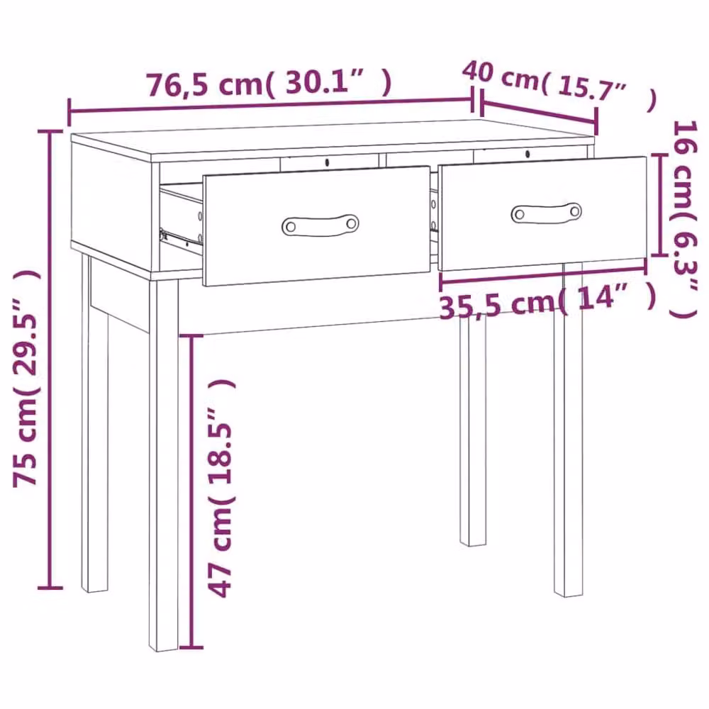 Berkfield Home Rustic Black Solid Wood Pine Console Table W/D/H: 76.5 x 40 x 75 cm – 5