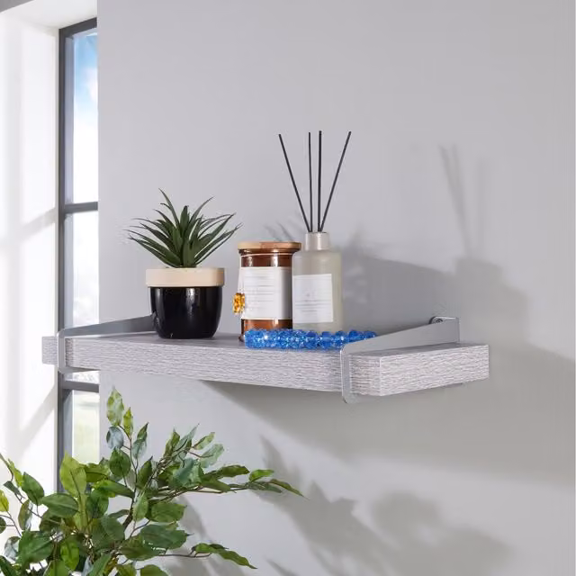 Kneer Keer Shelf Kit in Grey Oak with Silver Metal Side Slide Brackets, Width: 60 cm