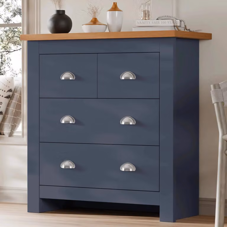 DHS 3 Drawer Chest of Drawers with Oak Top in Blue, Grey or White