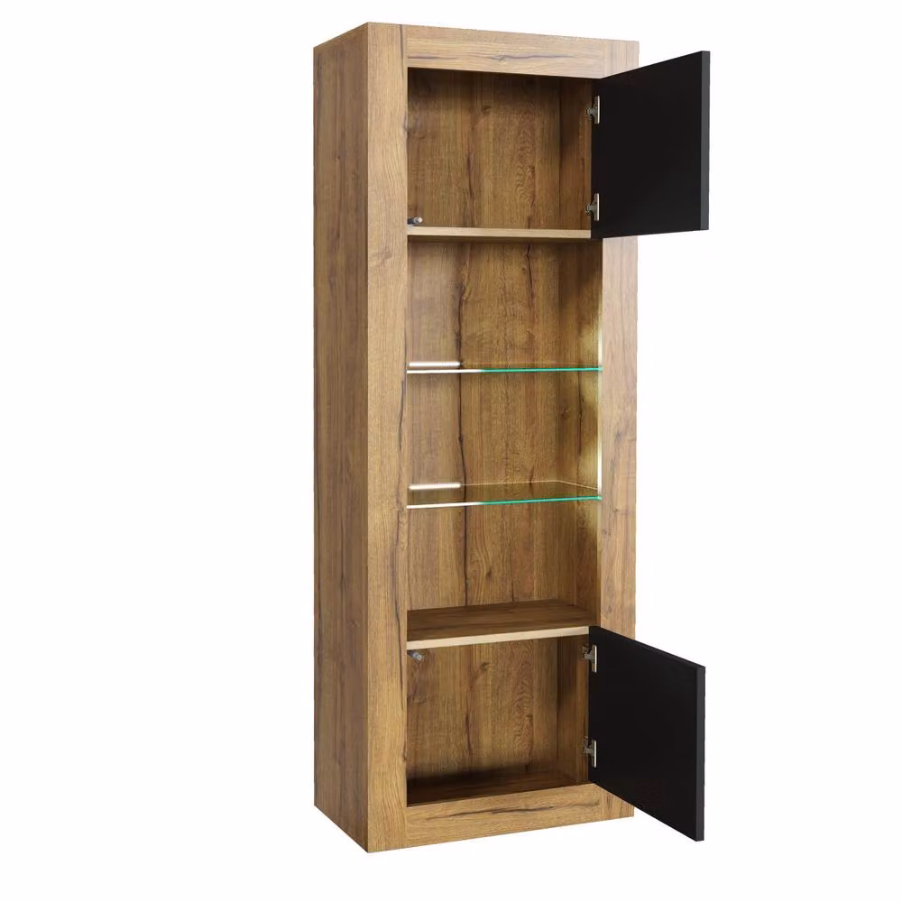 Mex Furniture LTD Illume Modern Display Cabinet with LED Lighting, Dark Oak and Black Matt Finish, H 170 x W 63 x D 35 cm – 3