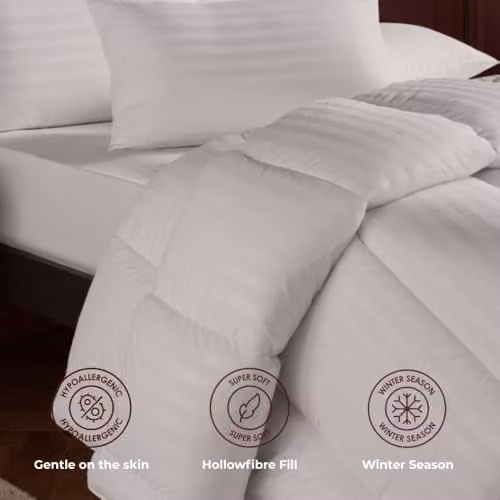 MHG Living Striped Duvet and Pillow Set, White, 16.5 Tog Winter Duvet, Super King – 3