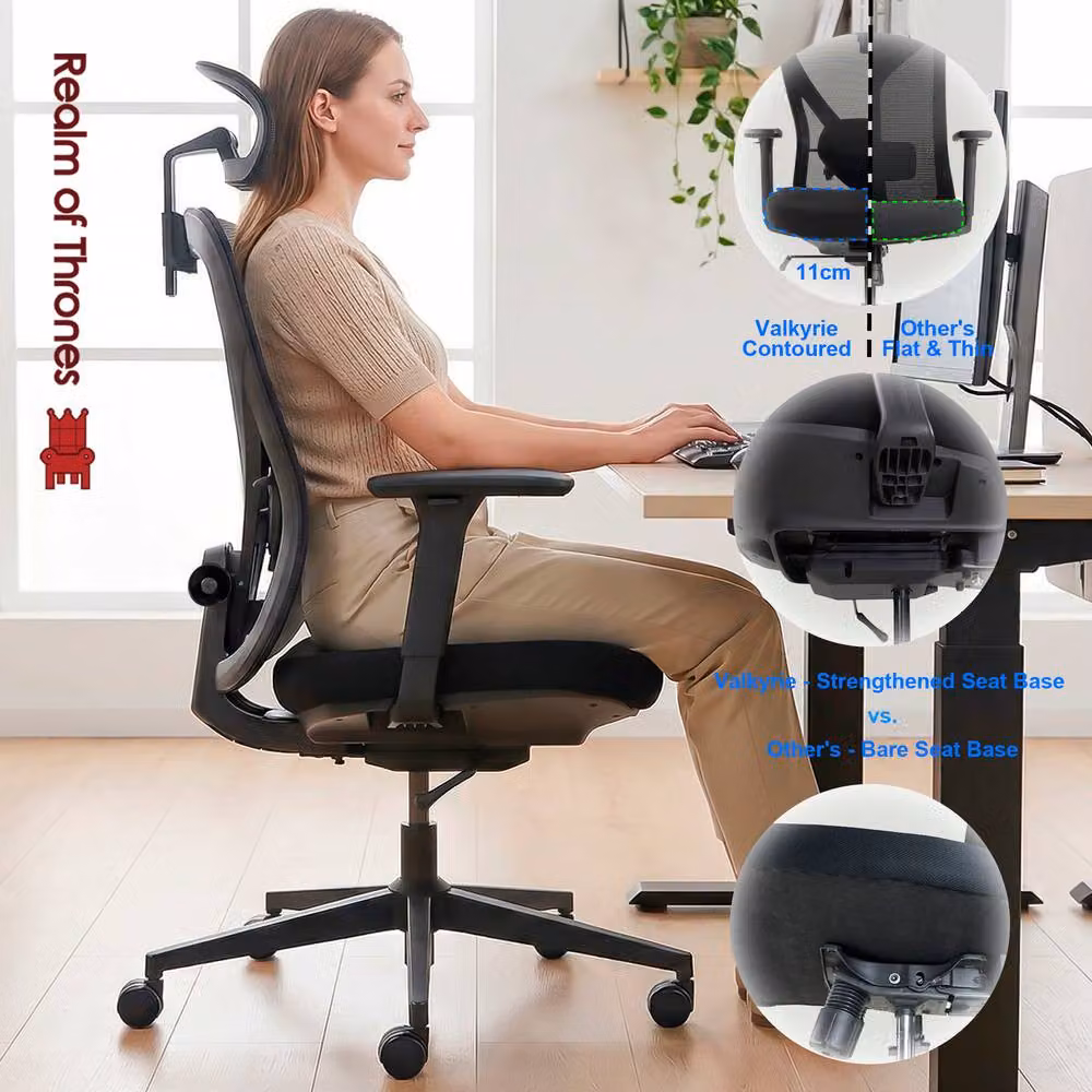 Realm of Thrones Ergonomic Mesh Swivel Office Chair with Headrest and 3D Armrests in Black – 7
