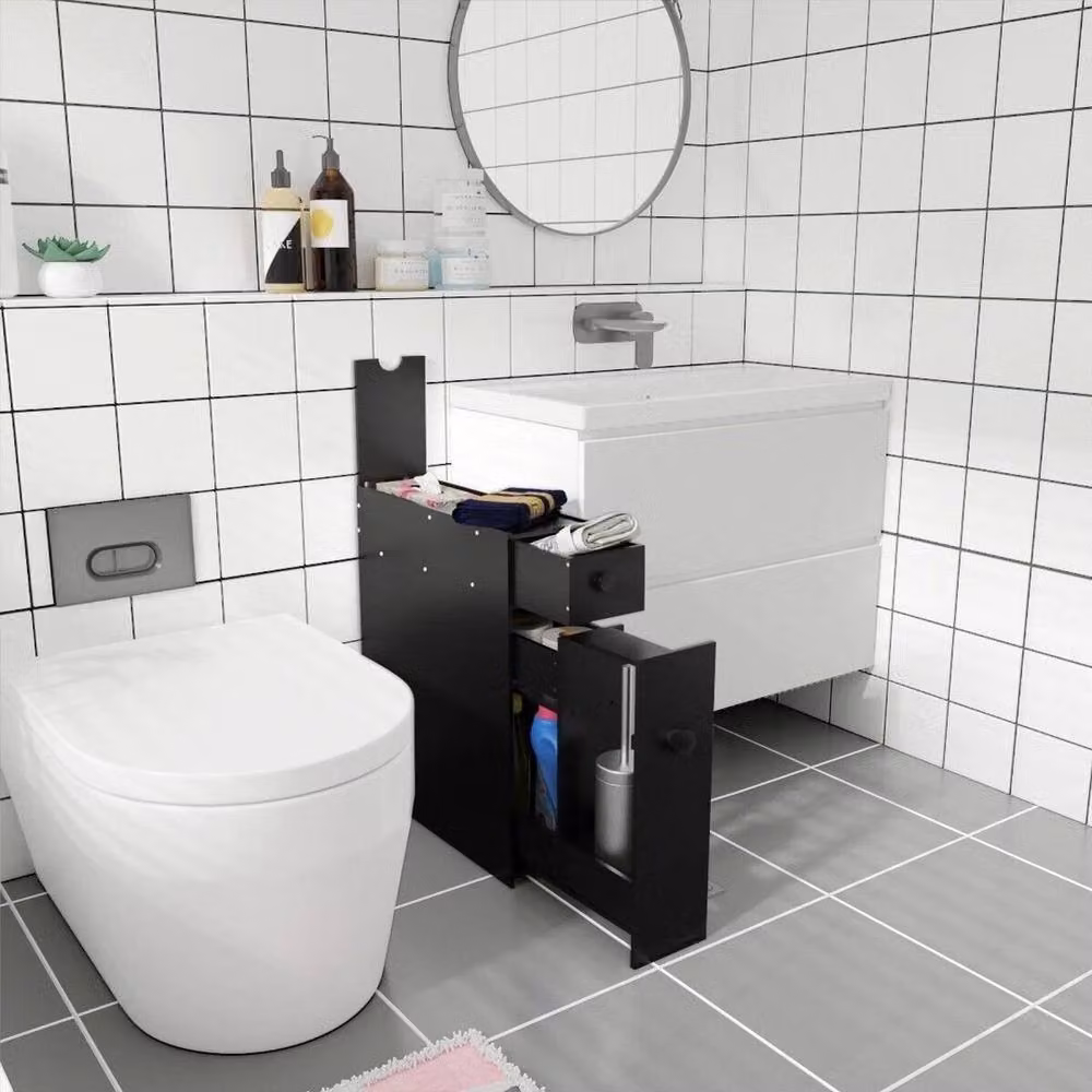 EONLION Slim Free Standing Wooden Bathroom Floor Cabinet in Black – 3