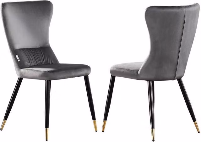 Life Interiors Set of 2 New York Modern Velvet Dining Chairs in Grey with Black Metal Legs and Gold Tips