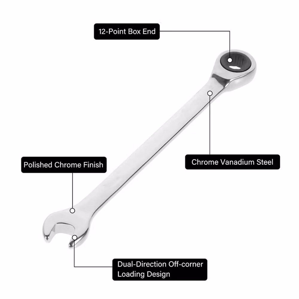 Nordara 12-Piece Combination Ratchet Spanner Set, 8-19mm Metric, Chrome Vanadium Steel, Silver – 2