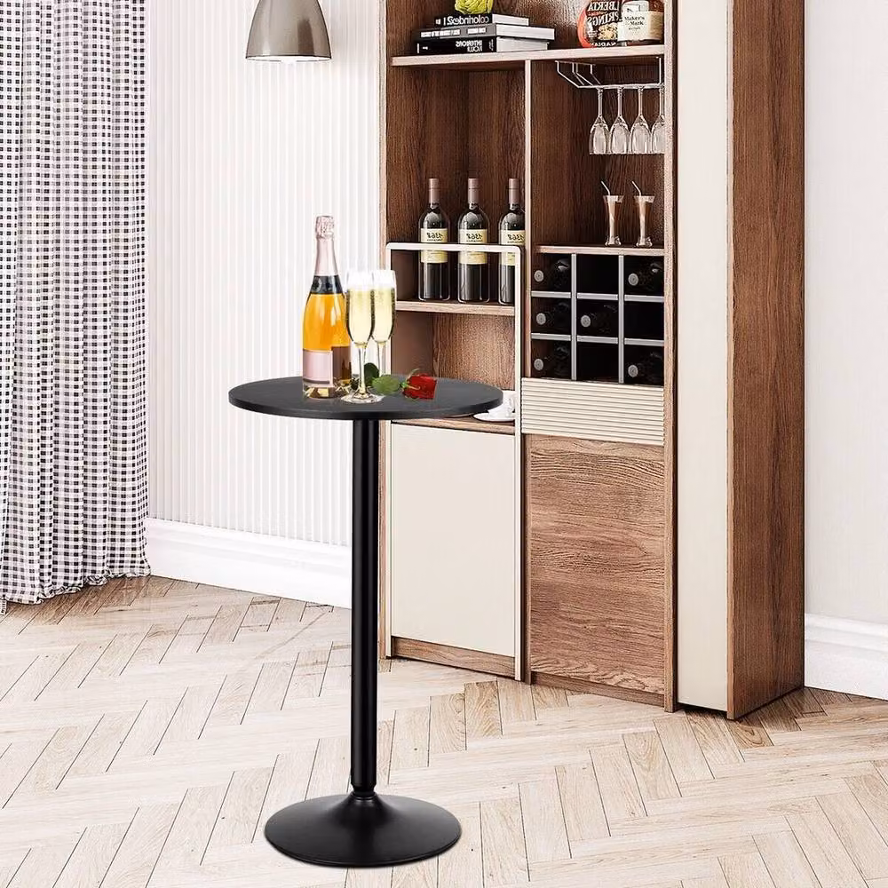 VOGREX Round Bistro Pub Bar Counter Table in Black with Fixed Top and Stable Base – 4