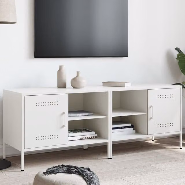 Berkfield Home Set of 2 White Metal Industrial TV Cabinets W: 68 cm, D: 39 cm, H: 50.5 cm
