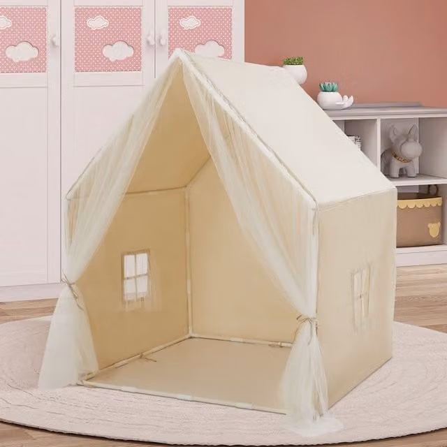 Livingandhome Cozy Play Tent Activity Playhouse for Children in Beige and White