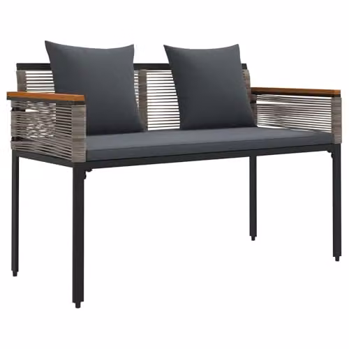 vidaXL 2-Seater Outdoor Poly Rattan Bench with Armrests in Grey, W: 117 cm, D: 54 cm, H: 74.5 cm