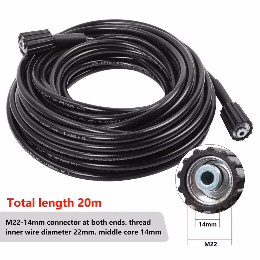 KORVIXA Black High Pressure Washer Extension Hose, 20m – 4