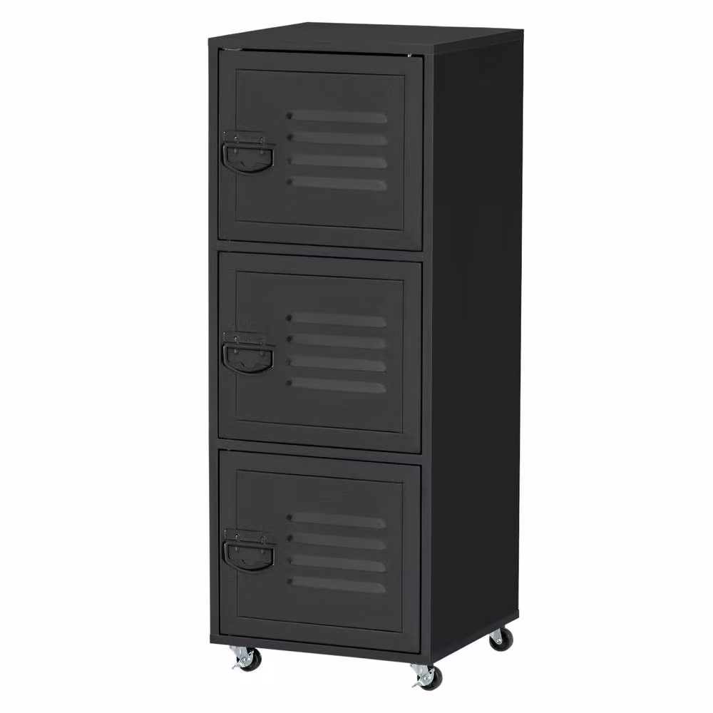 Rolipo 3-Tier Mobile Storage Cabinet with Metal Hinged Doors in Matt Black – 2