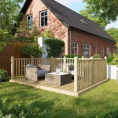 Powersheds Premium Wooden Decking Kit with Hand Rails on Three Sides, Brown