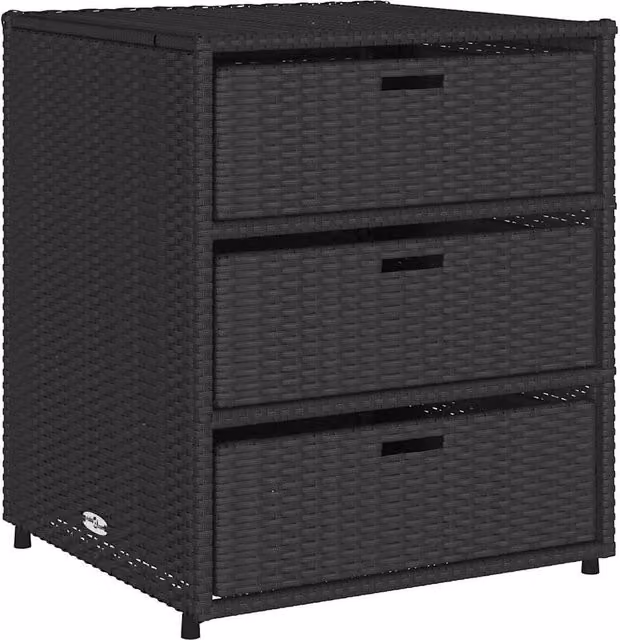 Berkfield Home Garden Storage Cabinet in Black Poly Rattan and Steel, W/D/H: 55 x 59 x 69 cm
