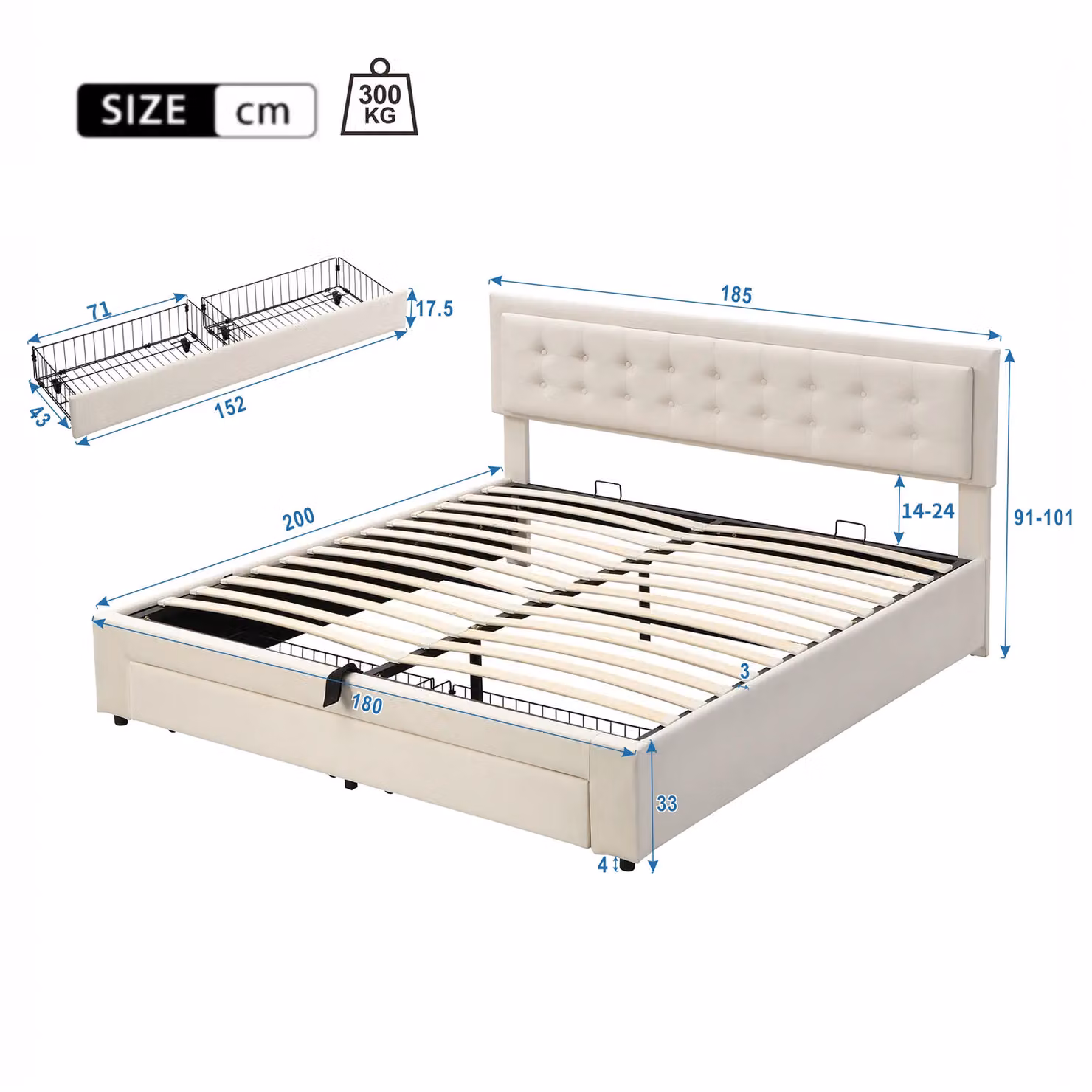 Matteo Cream Velvet Upholstered Super King Bed Frame with Lift Up Base – 4
