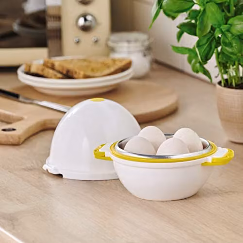 mysmartbuy Microwave Egg Pod Egg Boiler with Lockable Lid and Vent, White, H 15 cm x W 18.5 cm x D 18.5 cm