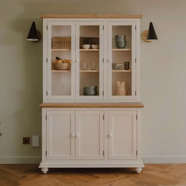 Statement Furniture Shire White Display Cabinet with Oak Top and Glass Doors, W/D/H: 120 x 40 x 186 cm – 4