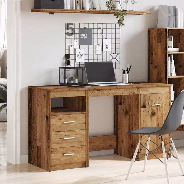 Berkfield Home Elegant Writing Desk with Cabinet in Brown Old Wood