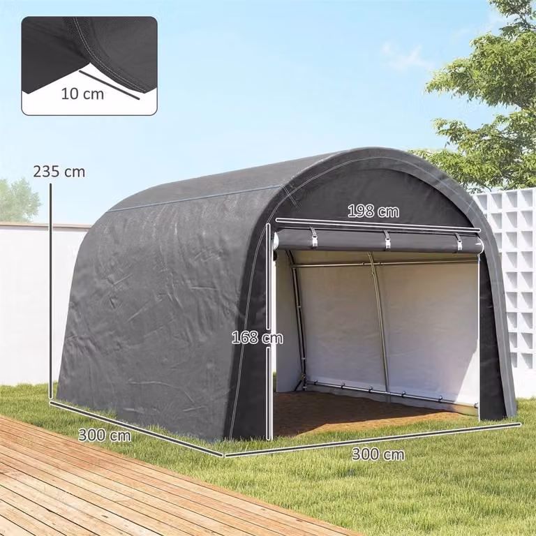 Havendro Heavy Duty Garden Storage Tent in Grey with Double Doors, W: 300 cm, D: 300 cm, H: 235 cm