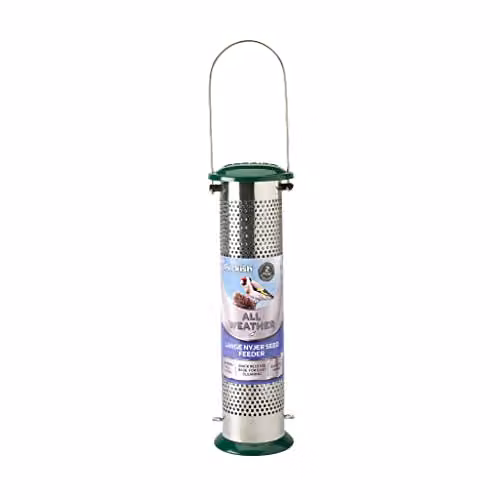 Peckish Large All Weather Metal Nyjer Seed Bird Feeder in Green and Silver