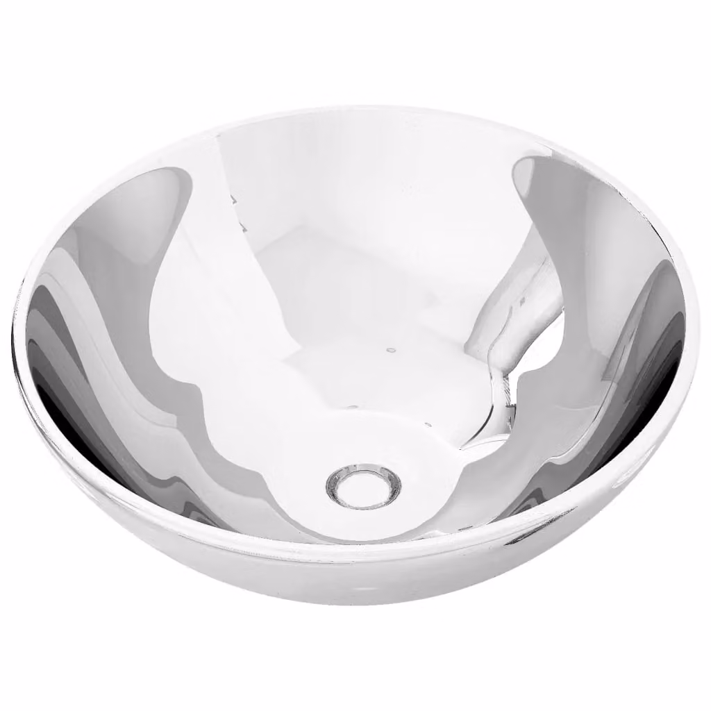 Berkfield Home Round Ceramic Countertop Wash Basin in Silver, W: 32.5 cm, D: 14 cm – 2
