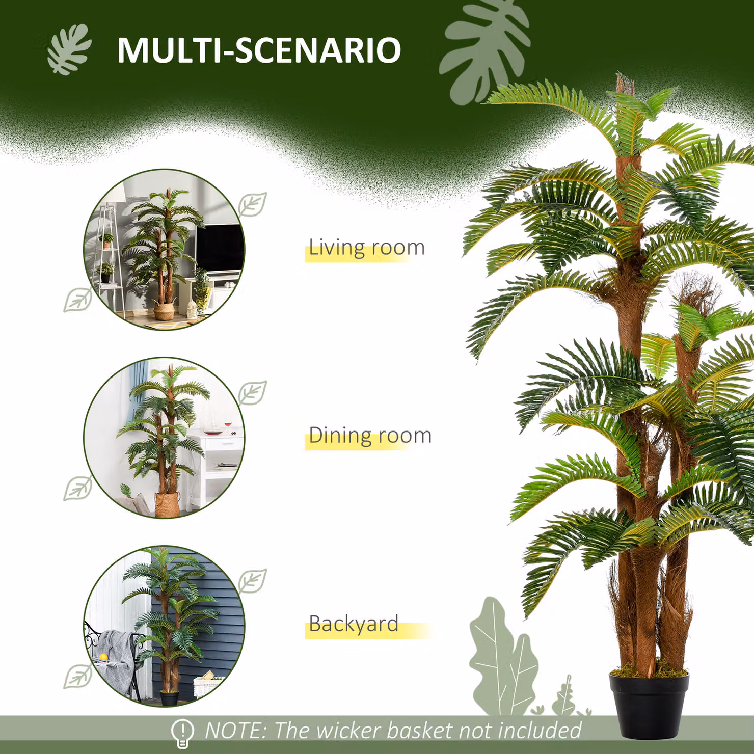 Outsunny Set of 2 Artificial Tropical Palm Trees in Pots, Green, Height: 150 cm – 4