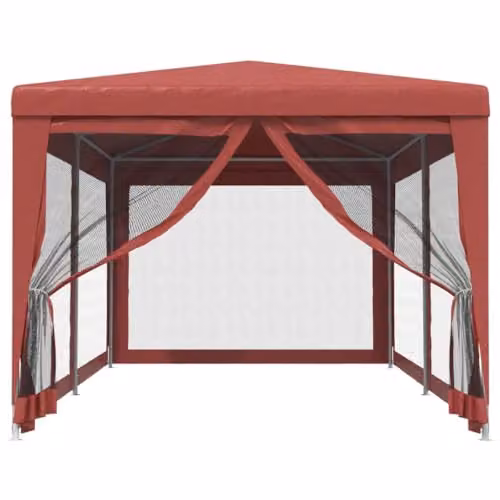 vidaXL Party Tent in Red with 6 Mesh Sidewalls, W: 6 m, D: 3 m, H: 2.58 m – 3