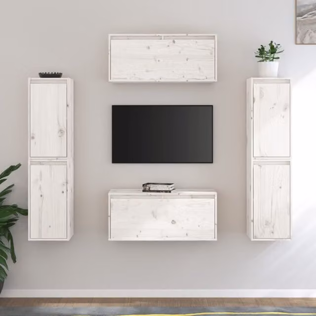 Berkfield Home Classic White Solid Wood Pine TV Cabinet Lowboard