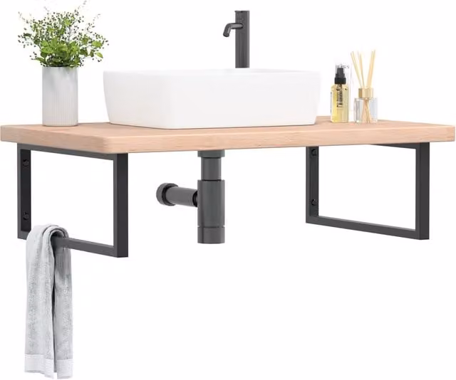 Berkfield Home Wall Mounted Basin Shelf in Brown Oak and Steel