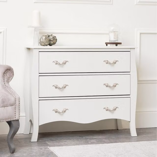 Melody Maison Elizabeth Large Chest of Drawers in Ivory and Gold