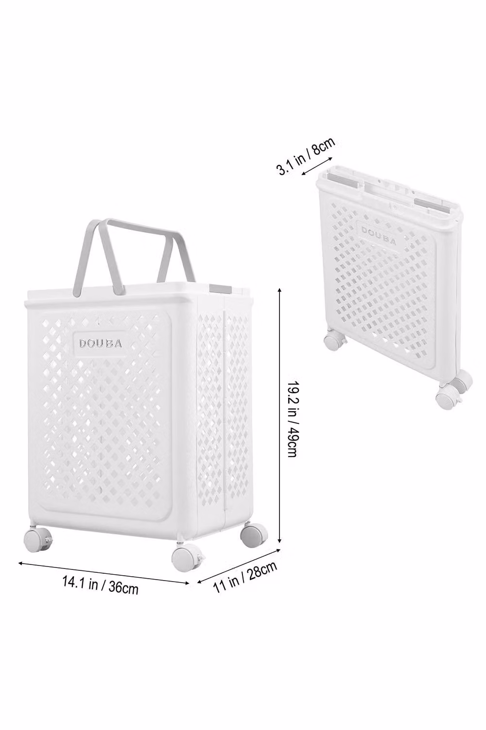 Living and Home Foldable Laundry Basket and Hamper with Wheels, White, Large – 3
