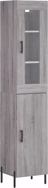 Berkfield Home Grey Sonoma Highboard with Glass Doors and Internal Shelves, W/D/H: 34.5 x 34.5 x 180 cm