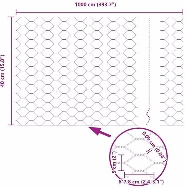 Berkfield Home Green PVC-Coated Steel Hexagon Fence, W: 0.4 m, L: 10 m