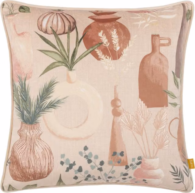 Make it a Home Square Velvet Piped Cushion with Feather Filling in Beige and Pink