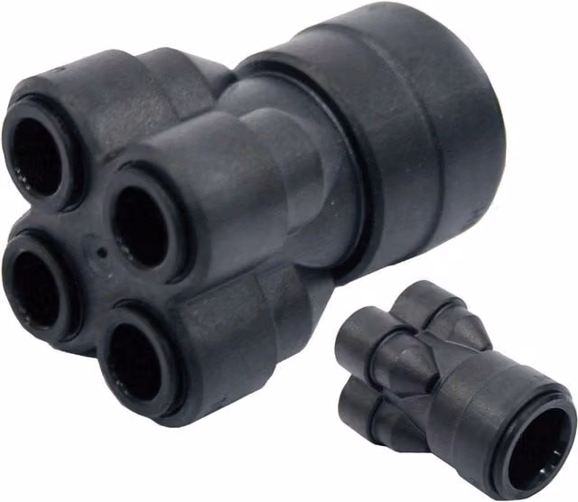 John Guest 4 Way Manifold 22 x 10mm, Black, Pack of 5