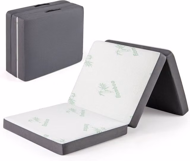 Costway Grey Bamboo Tri-Fold Comfort Foam Mattress with Removable Cover