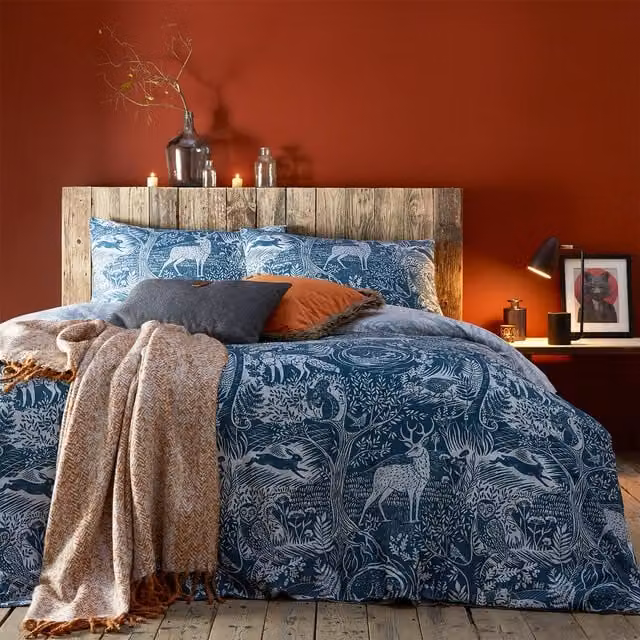 Creative Cloth Reversible Winter Duvet Cover and Pillowcase Set with Animal Graphic in Blue and Grey, 90 x 200 cm
