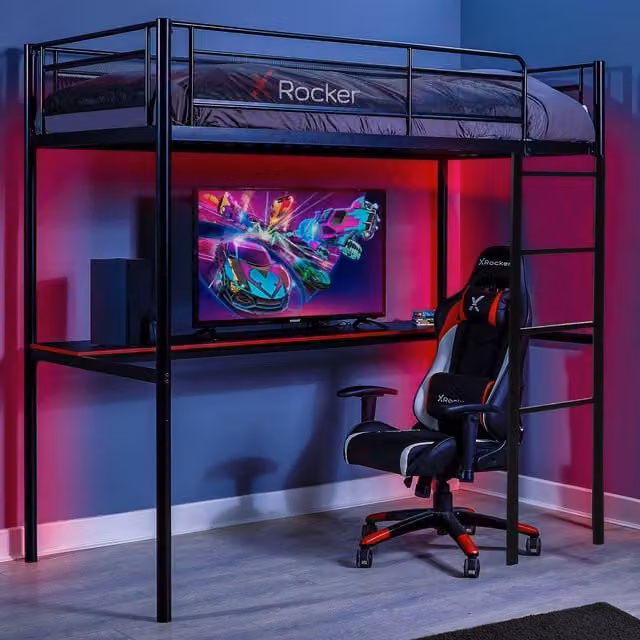 X Rocker HQ High Sleeper Single Gaming Bed with Desk in Black – 1