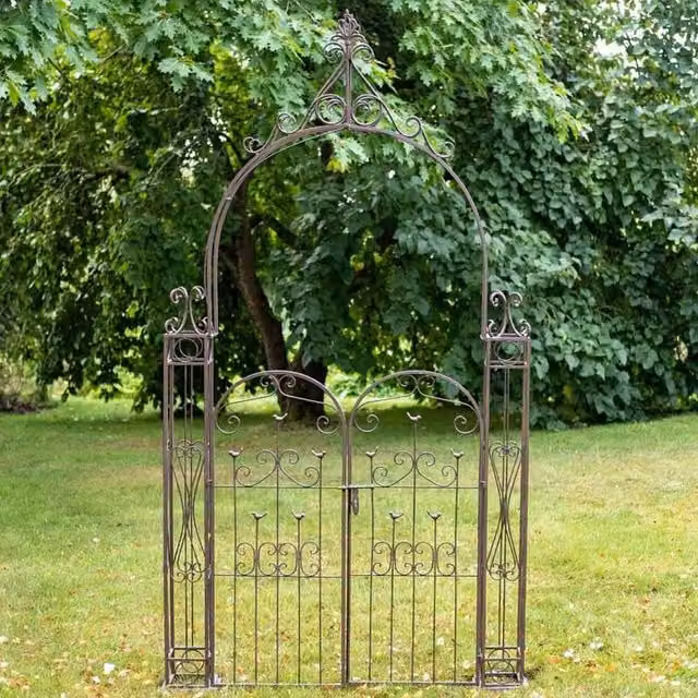 Ascalon Design Ltd Woodland Double Gates with Arch in Rusty Brown, H 254 cm x W 22 cm x L 147 cm