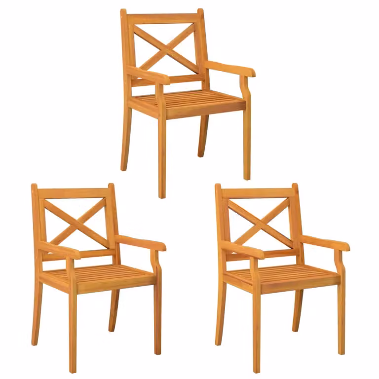 Berkfield Home Set of 3 Outdoor Dining Chairs in Brown Rustic Acacia Wood