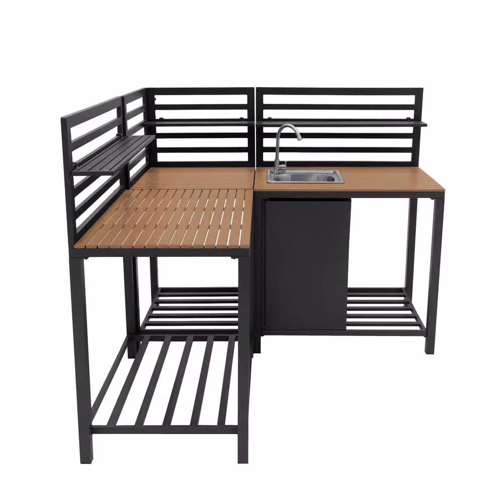 Monstershop 3-Piece Outdoor Kitchen Set in Grey Aluminium and Wood, W/D/H: 127.5 x 61.5 x 240 cm – 3