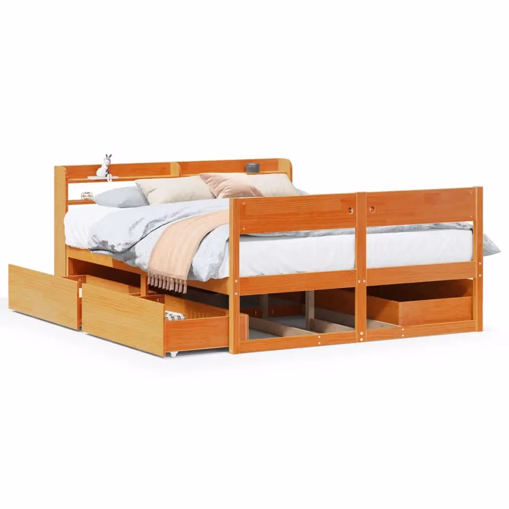 Berkfield Home Wax Brown Solid Wood Pine Bed Frame W/D/H: 160 x 200 cm – 2