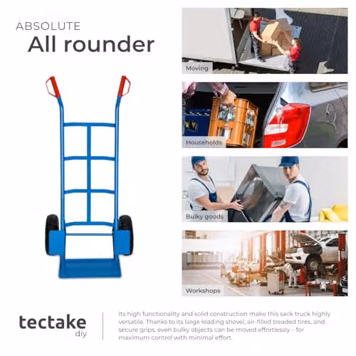 tectake Heavy-Duty Sack Barrow with Steel Frame and Pneumatic Tyres, Blue – 5