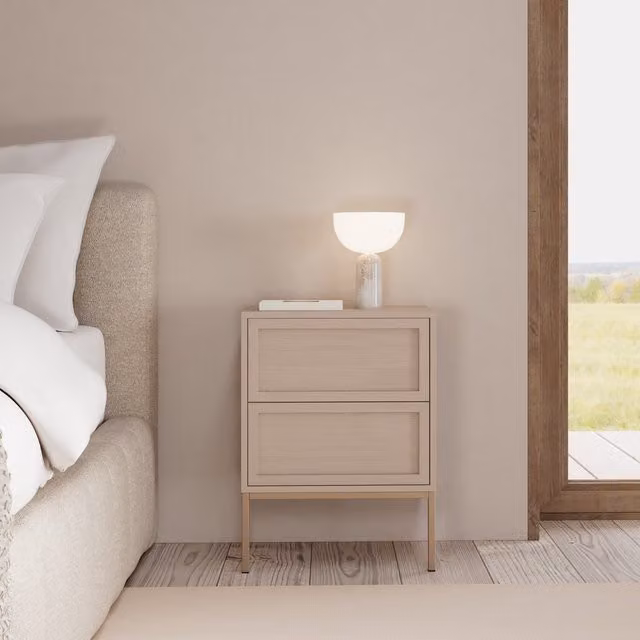 Furniture To Go Palmdale Modern Bedside Table with 2 Drawers in Grey and Beige